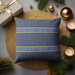 Coussin Motif de Noël Gold bleu#35b ID1009