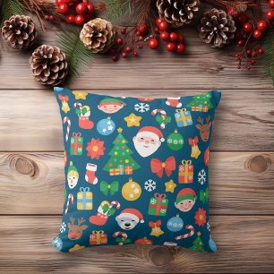 Coussin Motif de Noël joyeux sur bleu