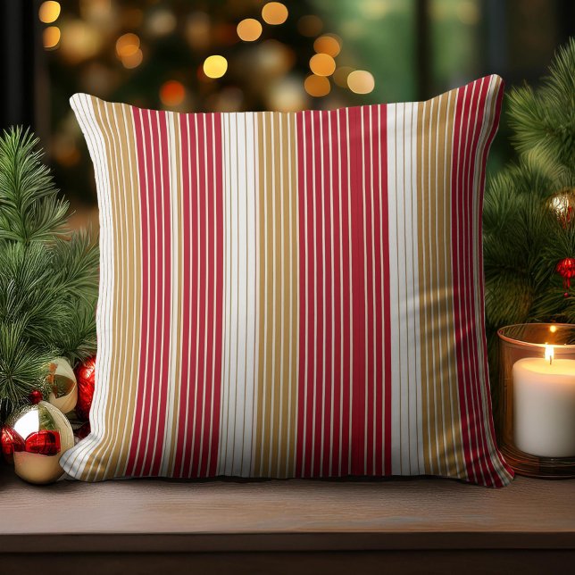 Coussin Motif de Noël Red Gold Pinstripe #28 ID1009 (Créateur téléchargé)