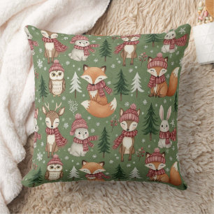 Coussin Motif de Noël Renard Cerf Lapin Hibou Evergreen
