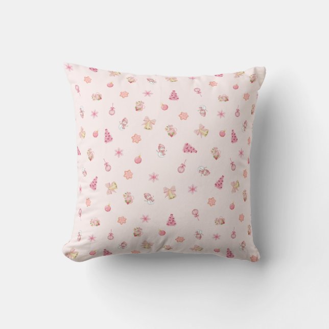 Coussin Motif de Noël rose cosy (Recto)