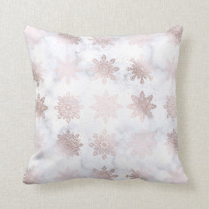 Coussin Motif de Noël Rose Gold & Marble Snowflake