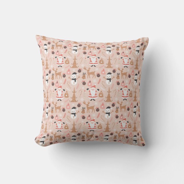 Coussin Motif de Noël rose mignon avec Père Noël (Recto)