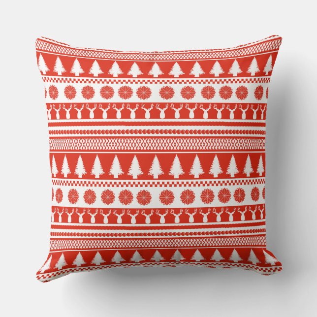 Coussin Motif de Noël rouge blanc nordique (Verso)