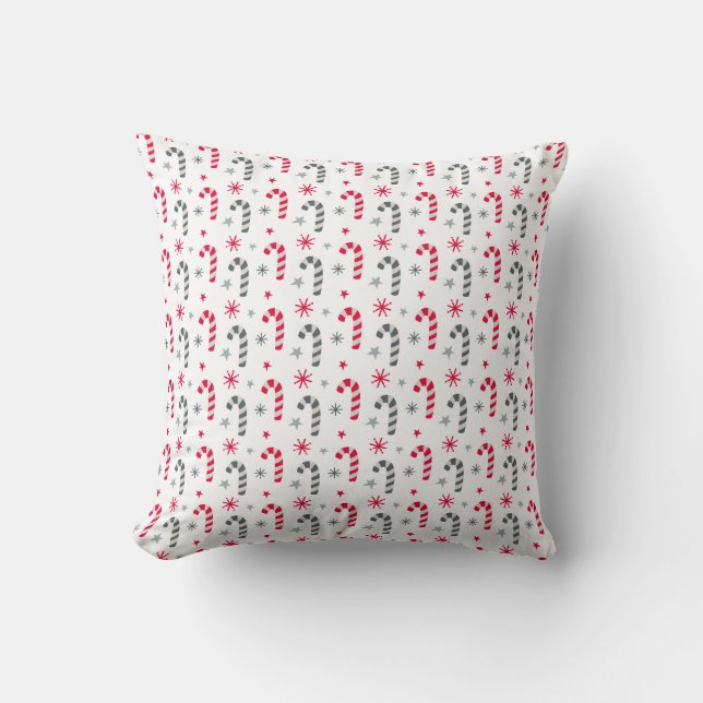 Coussin Motif de Noël rouge et blanc avec Sucres de canne (Recto)