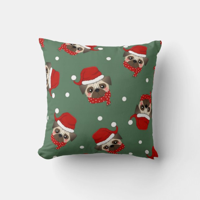 Coussin Motif de Noël Santa Pug (Recto)