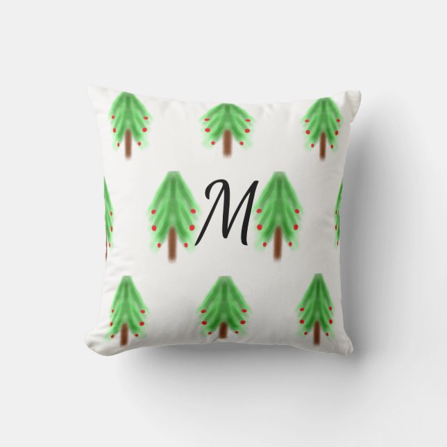 Coussin Motif de Noël simple aquarelle ajouter monogramme (Recto)