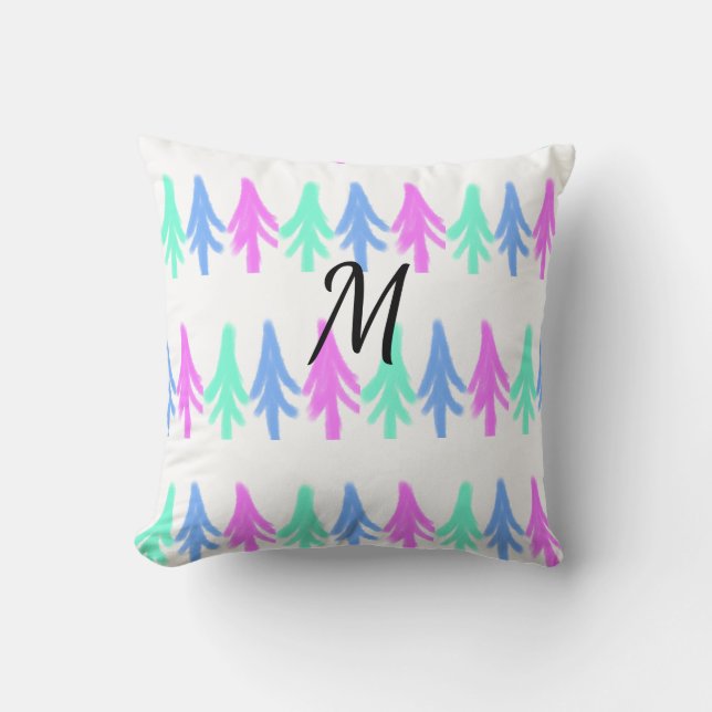 Coussin Motif de Noël simple aquarelle ajouter monogramme  (Recto)