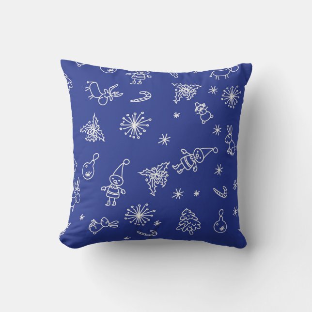 Coussin motif de noël sur bleu et rouge arrière - plan, do (Recto)
