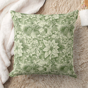 Coussin Motif de Noël toile verte poinsettia