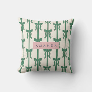 Coussin Motif de nœud de ruban vert élégant personnalisé