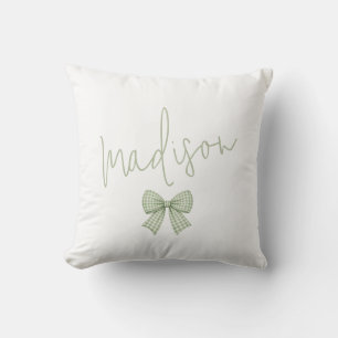 Coussin Motif de noeud en vichy sage avec nom personnalisé