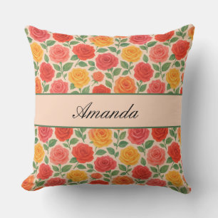 Coussin Motif de nom de Rose multicouleur lumineux