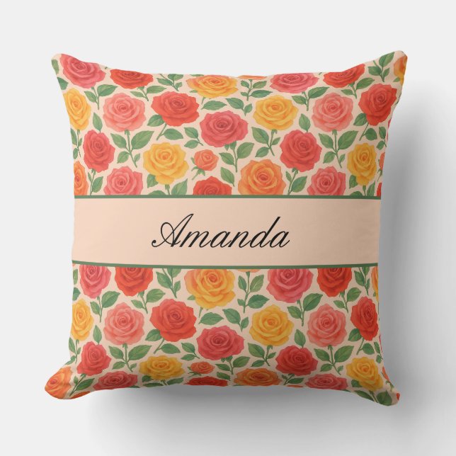 Coussin Motif de nom de Rose multicouleur lumineux (Recto)