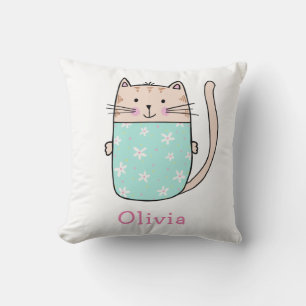 Coussin Motif de nom personnalisé de chat mignon