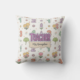 Coussin Motif de nombres de l'école de l'enseignant violet