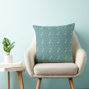 Coussin Motif de notes musicales bleu turquoise