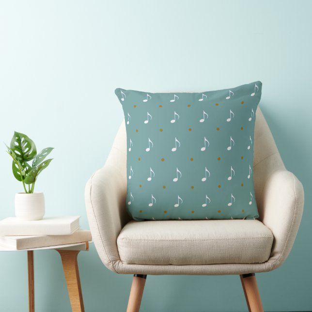 Coussin Motif de notes musicales bleu turquoise (Chaise)