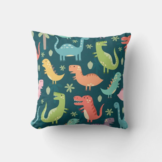Coussin Motif de nurserie pour garçons dinosaures (Recto)