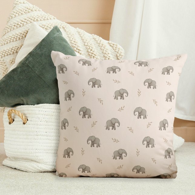 Coussin Motif de nursery éléphants à l'aquarelle rose tend (Créateur téléchargé)