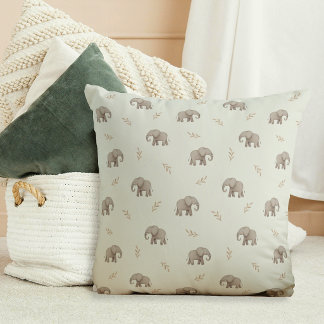 Coussin Motif de nursery vert poussiéreux aux éléphants à