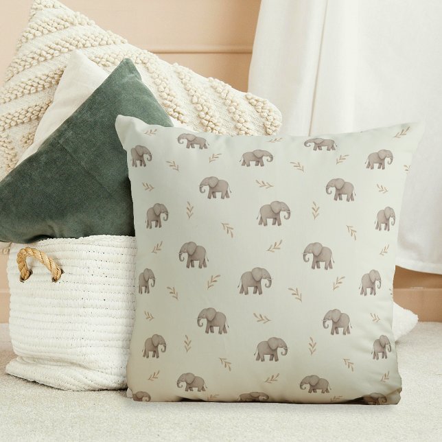 Coussin Motif de nursery vert poussiéreux aux éléphants à  (Créateur téléchargé)