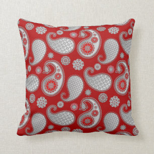 Coussin Motif de Paisley, gris argenté/gris sur