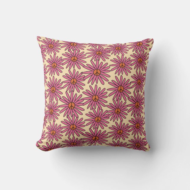 Coussin Motif de paix Retro Pink Daisy (Recto)