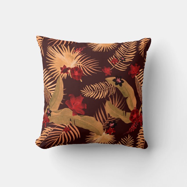 Coussin Motif de palme tropicale moderne | Brown beige et  (Recto)