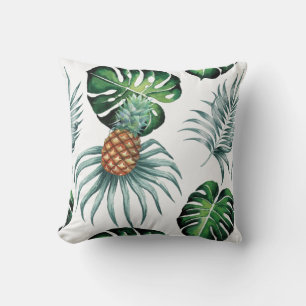 Coussin Motif de palmier de jungle à l'aquarelle tropicale