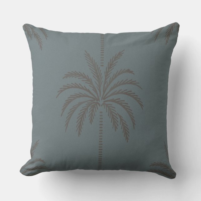 Coussin Motif de palmier minimal bleu gris tropical  (Recto)