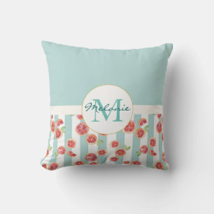 Coussin Motif de pamplemousse rose sur des rayures vertes 