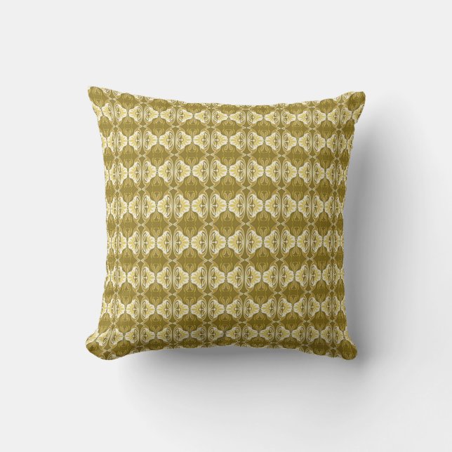 Coussin Motif de papier peint Art Déco - or et blanc (Recto)