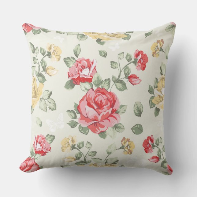 Coussin Motif de papier peint d'élégance des roses roses (Recto)
