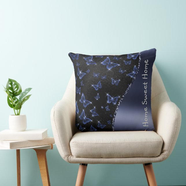 Coussin Motif de papillons bleus Parties scintillant de gl (Chaise)