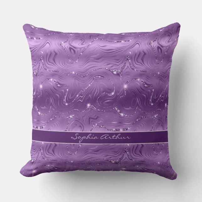 Coussin Motif de Parties scintillant en argent violet de l (Recto)