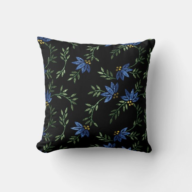 Coussin Motif de parties scintillantes de bleu et de noir (Recto)