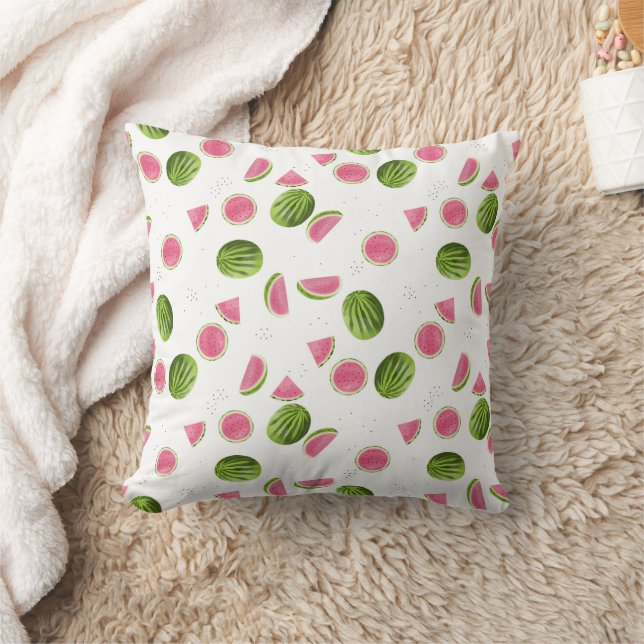 Coussin Motif de pastèque rose et vert d'été (Couverture)