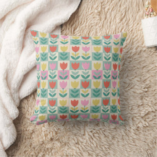 Coussin Motif de patchwork de tulipes vintages