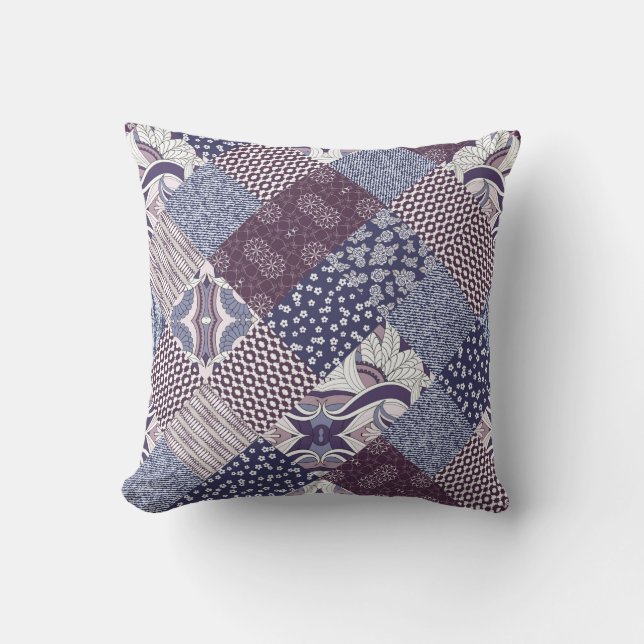 Coussin Motif de patchwork sans soudure dessiné à la main. (Recto)