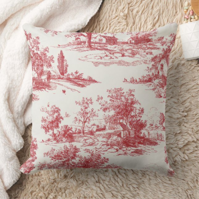 Coussin Motif de paysage campagnard Toile Rouge Rustique (Couverture)