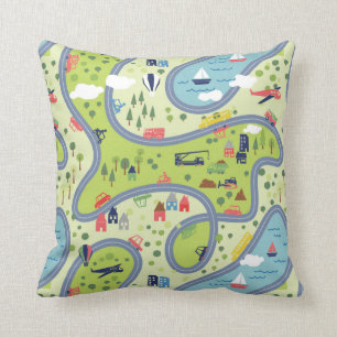 Coussin Motif de paysage de promenade en voiture d'enfants