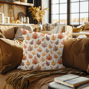 Coussin Motif de peinture à l'eau feuille d'automne Brun D