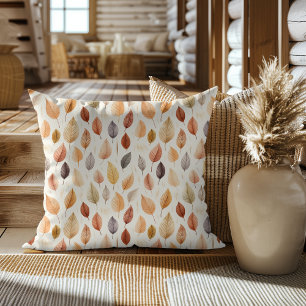 Coussin Motif de peinture à l'eau Or Brun Orange Feuilles