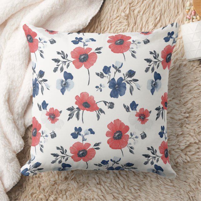 Coussin Motif de pépites d'aquarelle - Rouge, Bleu et Blan (Couverture)