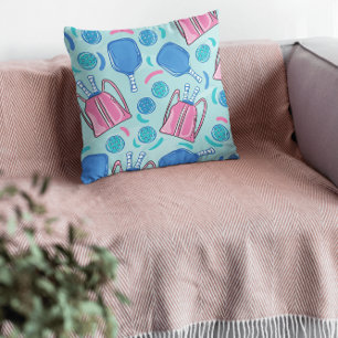 Coussin Motif de Pickleball Bleu / Pagaies Sacs Roses Spor