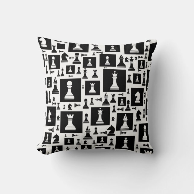 Coussin Motif de pièces d'échecs - noir et blanc (Recto)