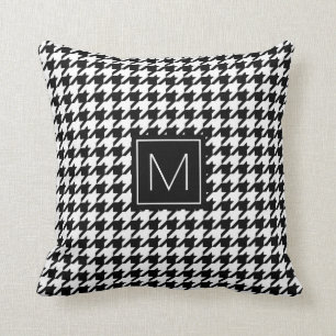 Coussin Motif de pied-de-poule de monogramme en noir et