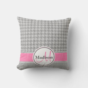 Coussin Motif de pied de rose gris monogramme