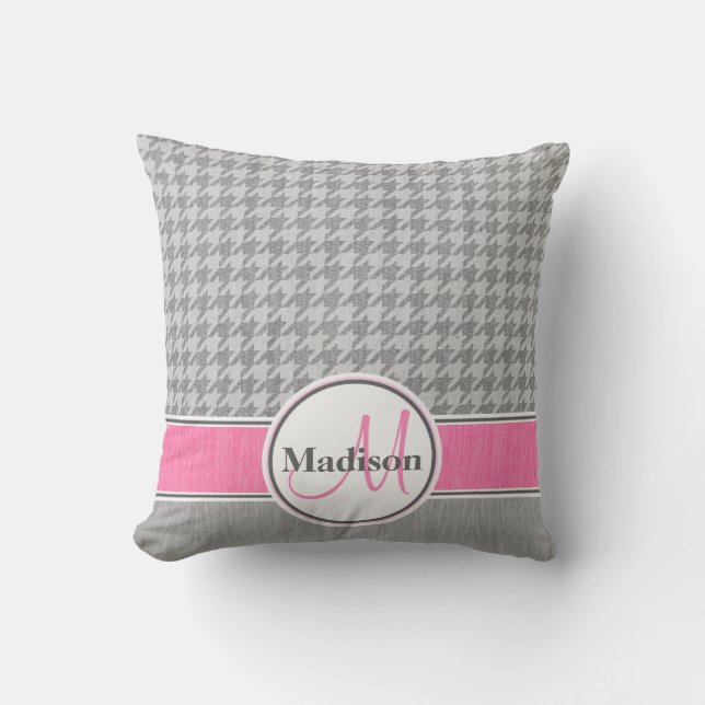 Coussin Motif de pied de  rose gris monogramme (Recto)